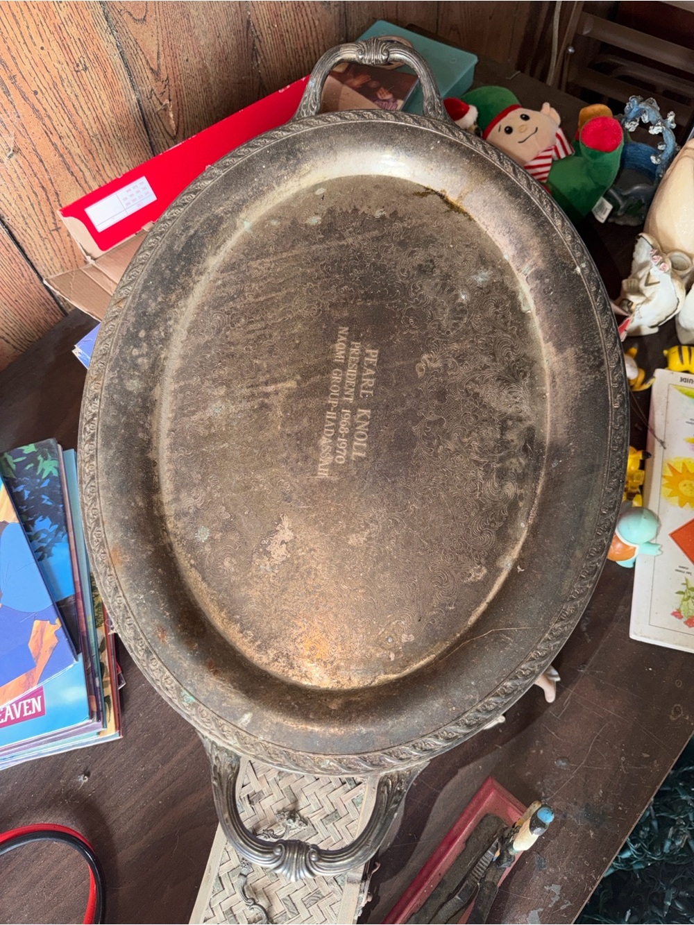 1800s Vintage Metal Serving Tray - Antique Silver Finish